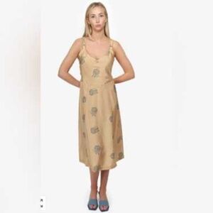 NWOT Horses Atelier Silk Slip Dress in Gold